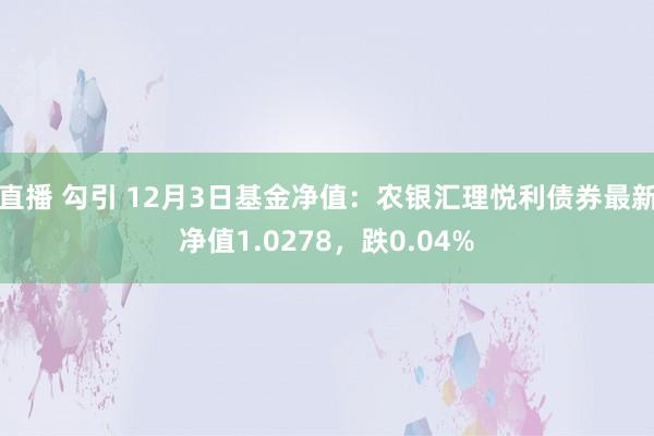 直播 勾引 12月3日基金净值：农银汇理悦利债券最新净值1.0278，跌0.04%