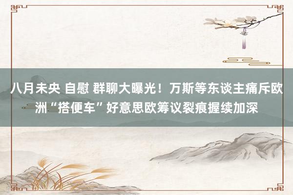 八月未央 自慰 群聊大曝光！万斯等东谈主痛斥欧洲“搭便车”好意思欧筹议裂痕握续加深