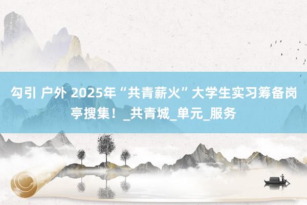 勾引 户外 2025年“共青薪火”大学生实习筹备岗亭搜集！_共青城_单元_服务
