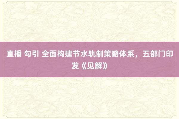 直播 勾引 全面构建节水轨制策略体系，五部门印发《见解》