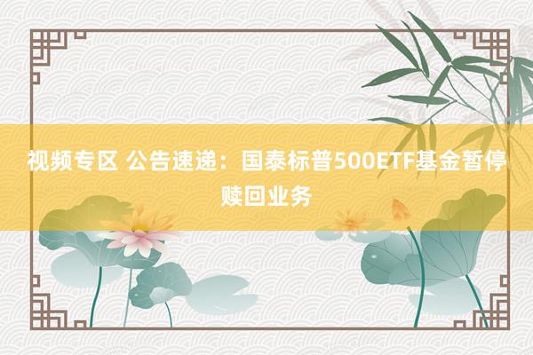 视频专区 公告速递：国泰标普500ETF基金暂停赎回业务