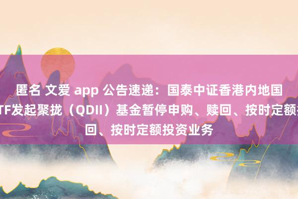 匿名 文爱 app 公告速递：国泰中证香港内地国有企业ETF发起聚拢（QDII）基金暂停申购、赎回、按时定额投资业务